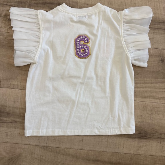 White Ruffle Sleeve Gem Lettering Tee - Picture 6 of 6